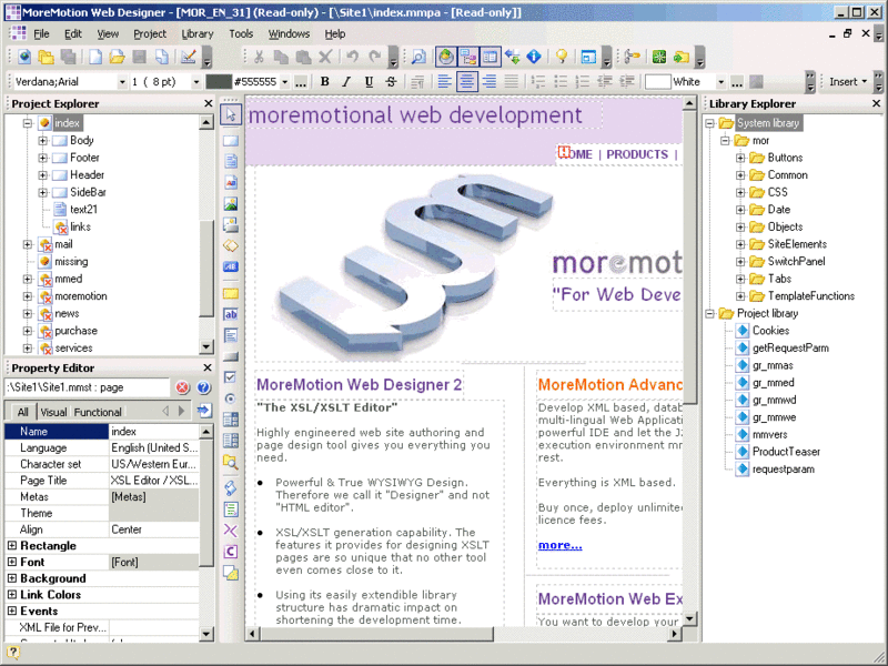 MoreMotion Web Designer Screenshot